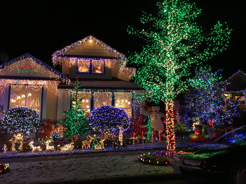 house full of Christmas lights