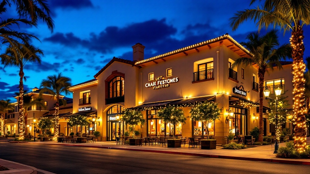 Commercial holiday lighting on a San Diego storefront